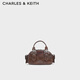 CHARLES&KEITH手提小方包機車(chē)包保齡球包生日禮物送女友CK2-30770735 Distressed Coffee咖啡色 S