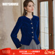 ROEYSHOUSE羅衣高級寶藍色絲絨短外套女冬季新款時(shí)尚修身圓領(lǐng)西服11221 寶藍色 S