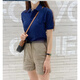 POLO SPORT保羅POLO衫女士翻領(lǐng)短袖商務(wù)T恤女有領(lǐng)純棉休閑Polo領(lǐng)修身半袖衣 藏青色 XL (115-128斤)