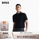 BOSS博斯【禮物】【珠地布】男士徽標貼片彈力棉修身短袖Polo衫 001-黑色 XL