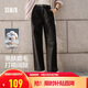 森馬（Semir）休閑褲女純棉打褶闊腿褲腰帶秋復(fù)古磨毛長褲顯腿長101524127005A