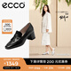 愛步（ECCO）女士方頭皮鞋 流蘇粗跟單鞋高跟鞋時尚通勤牛皮鞋子女 型塑290943 黑色羊皮29094301001 35