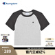 Champion冠軍插肩袖短袖女2025夏季新款潮短款撞色T恤修身辣妹風(fēng) 黑色灰色拼接 L