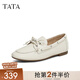 他她（TATA）真皮復古豆豆鞋女鞋一腳蹬棕色休閑單鞋春季新款7QC20AA5 米白 39