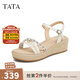 他她（TATA）法式氣質(zhì)坡跟涼鞋女鞋度假風(fēng)厚底涼鞋2025秋新款UQA01BL5 米白 37