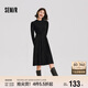 森馬（Semir）連衣裙女中長(zhǎng)款修身正肩內(nèi)搭2024冬拼接燈芯絨小黑裙109724114001