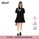 DZZIT【爆款補單】地素春夏甜酷少女黑白撞色蝴蝶結繡花連衣裙女 黑色 S