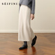 詩(shī)凡黎（‘S EIFINI）孟子義代言糯米直筒半身裙2025秋冬新款松緊腰舒適顯瘦毛呢中長(cháng)裙 乳白 S