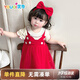 優(yōu)奇嬰兒衣服女寶寶夏季超薄短袖連體衣裙女童百天紅色喜慶周歲禮服裙