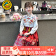 G.DUCKKIDS童裝漢服女童馬面裙套裝春秋季新款中大童中國古風(fēng)刺繡女孩明制唐 紅色套裝+披肩 140 【建議7-10歲】