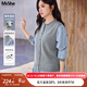 MsShe【45支綿羊毛】大碼女裝2025秋裝胖mm木耳邊假兩件針織毛衣 【條紋款】花灰色現貨 3XL