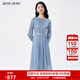 BUOUBUOU藍(lán)顏知己2025春季新品高腰壓褶拼花邊雪紡順紆縐連衣裙女 藍(lán)色L56 M