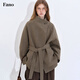 fano studios范洛Fano 49羊毛慵懶松弛感系帶立領(lǐng)設計牛角扣毛呢短外套女2025 茶褐色第二批 S