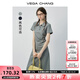 VEGA CHANG短袖連衣裙女2025新款夏學(xué)院風(fēng)氣質(zhì)polo領(lǐng)收腰顯瘦長裙 高級灰 S