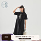 紫涵（ZIHAN）紫涵黑色短袖襯衫連衣裙女夏季設(shè)計感高腰顯瘦A字中長裙 黑色 L