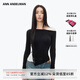 ANN ANDELMAN【王玉雯同款】官方直營(yíng)不規則斜肩長(cháng)袖T恤假兩件上衣 黑色 M