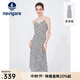 Navigare意大利小帆船無(wú)袖連衣裙女士夏季修身時(shí)尚碎花裙薄款吊帶裙 科技白/黑 L 碼