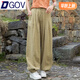 DGOV棉麻褲子女夏高端棉麻長(cháng)褲做舊休閑褲寬松百搭束口褲松弛感燈籠褲 草綠 M 建議100斤內