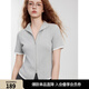 ELLE學(xué)院風(fēng)雙拉鏈翻領(lǐng)短袖女2025夏季新款設計感小眾通勤簡(jiǎn)約T恤 中灰 L