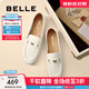 百麗（Belle）秀氣樂(lè )福鞋女2025秋新商場(chǎng)同款質(zhì)感羊皮通勤樂(lè )福鞋E3C1DCA5預售 米白 36