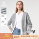 哈吉斯（HAZZYS）女裝 春季女士外套【PHIZ系列】撞色針織棉/羊毛開衫女 灰色GE M (160/84A 38)