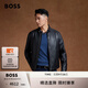 BOSS博斯【禮物】【機車風(fēng)羊皮】男士立領(lǐng)雙拉鏈復(fù)古風(fēng)皮夾克 001-黑色 M (48)