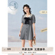 紫涵（ZIHAN）紫涵學(xué)院風(fēng)連衣裙女夏季甜美撞色翻領(lǐng)收腰小個(gè)子A字短裙 灰色 L