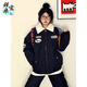 甜米寶2025年美式學(xué)院風(fēng)翻領(lǐng)撞色棉服外套女冬季保暖棒球服夾克情侶棉衣 藏青色 L 106-120斤