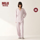 無印良品（MUJI）女式柔軟針織前開睡衣套裝女士家居服女款25年秋季新品 FD32CC5A 煙熏粉色 L -XL 上裝170/92A 下裝170/74A