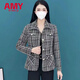 愛(ài)麥依2025秋季新款中年媽媽裝polo領(lǐng)小香風(fēng)洋氣短款外套 新款黑色格子 XL 85-105斤