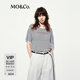 MO&Co.針織衫2025夏新品含亞麻輕薄寬松航海短袖針織T恤MBE2SWTT01 藍白條色 S /160