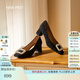 NINE WEST/玖熙羊反絨高跟鞋女粗跟2025新款優(yōu)雅通勤水鉆方扣方頭中跟單鞋 黑色 37
