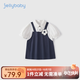JELLYBABY女童連衣裙夏款幼童學(xué)院風(fēng)童裝夏天中大童假兩件夏裝兒童短袖裙子 寶藍(lán) 130 CM