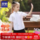 羅蒙女童短袖蕾絲邊白色襯衫校園服飾學(xué)生演出服兒童半袖襯衣 白色170