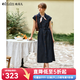 Olrain歐芮兒2025新款夏牛仔襯衫領(lǐng)休閑收腰通勤顯瘦短袖連衣裙女 牛仔藍 XL