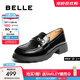 百麗（Belle）質(zhì)感抓皺樂(lè )福鞋女2025秋新商場(chǎng)同款牛皮jk樂(lè )福鞋E1G1DCA5 黑色 38 (240mm)