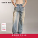 MISS SIXTY【楊冪同款】做舊泥染廢土風(fēng)水洗牛仔褲復(fù)古顯瘦百搭女 淺藍(lán) S