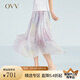 OVV【愛(ài)情而已同款】2023春夏新款女裝輕薄印花過(guò)膝法式中長(cháng)款百褶裙 淺紫花紋05 M