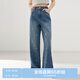 樂(lè )町蝴蝶結波點(diǎn)圖案牛仔褲2025春季新款直筒長(cháng)褲高腰窄版闊腿褲子 牛仔中藍（現貨） S