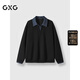 GXG男裝 25年秋季新品假兩件拼接領(lǐng)口休閑百搭學(xué)院風(fēng)翻領(lǐng)衛衣 黑色 XL