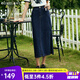 Olrain歐芮兒法式牛仔半身裙女夏季新款高腰復古直筒開(kāi)叉裙子 牛仔藍 L