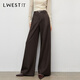 朗文斯?。↙.WEST）女2025秋季新款百搭氣質(zhì)寬松顯瘦高腰窄版闊腿休閑褲 深咖 M 100-110斤