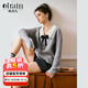Olrain歐芮兒灰色翻領(lǐng)毛衣女裝秋季法式學(xué)院風(fēng)套頭衫 灰色 L