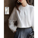 德瑪納【留白100純棉】秋季文藝名媛木耳邊立領(lǐng)襯衫寬松襯衣女裝上衣