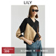 LILY2025秋新款女裝含羊毛復古學(xué)院風(fēng)幾何撞色提花V領(lǐng)針織衫毛衣 510黑 S