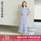 顏域藍(lán)色波點(diǎn)V領(lǐng)連衣裙女2025夏季新款收腰修身法式復(fù)古短袖長(zhǎng)裙 藍(lán)波點(diǎn) XL