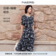 娜爾思（NAERSI）【精簡通勤】時(shí)尚氣質(zhì)印花連衣裙女25夏（配腰帶） 暗藍(lán)色 L