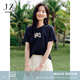 玖姿·安娜蔻【草目系列】優(yōu)雅植絨珠片繡圓領短袖T恤女2025夏新款 丈青 XL