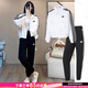 阿迪達斯（adidas）運動(dòng)套裝女 2025新款秋季梭織連帽外套束腳長(cháng)褲子跑步健身兩件套 黑白兩件套 L