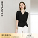 顏域黑色收腰襯衫女士夏季2025新款時(shí)尚小衫簡(jiǎn)約襯衣短袖V領(lǐng)上衣 黑色 XL